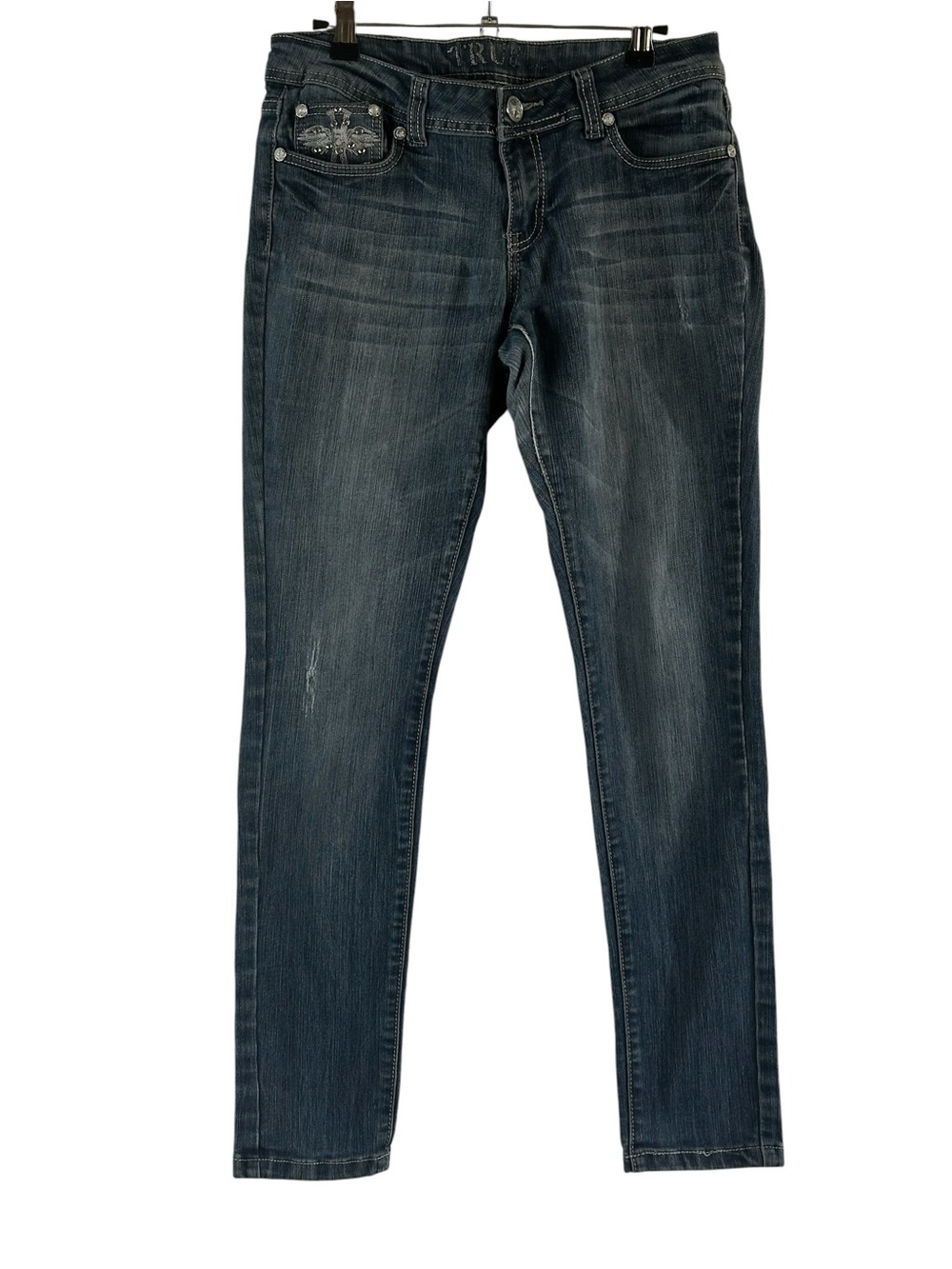 True Jeans Embellished Rhinestone Wing Pocket Skinny Jeans Women’s Size 7